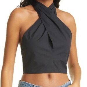 Staud Kai Criss-Cross Crop Halter Top Black